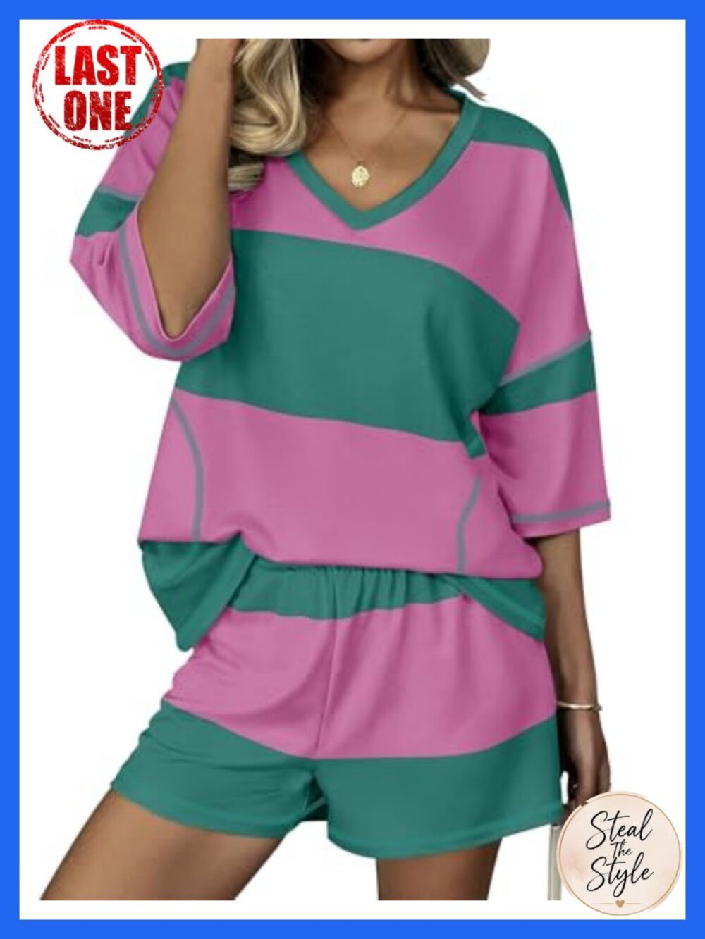 Summer Lounge Short Set V-Neck Top Pockets Casual Matching Outfit S-XXL